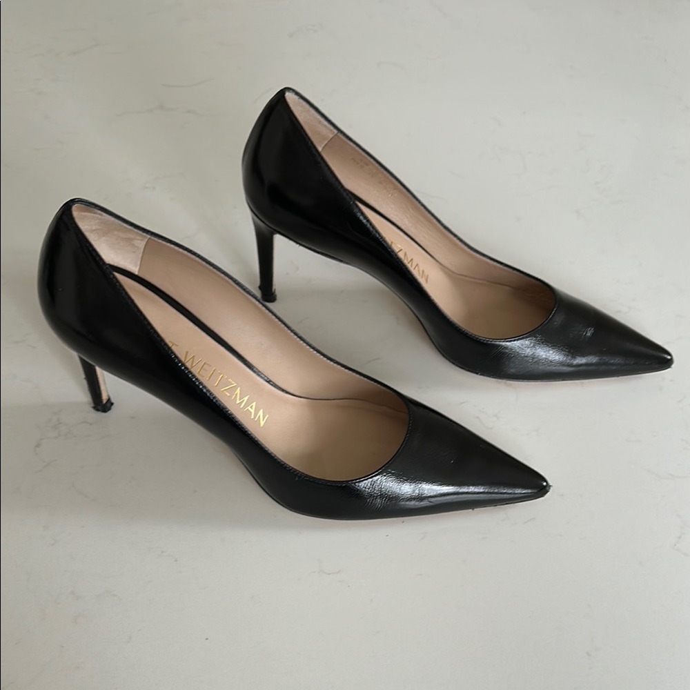 Stuart Weitzman 75mm Pointed Toe Pump - Black Kid - Size 38/7.5 - Picture 3 of 14